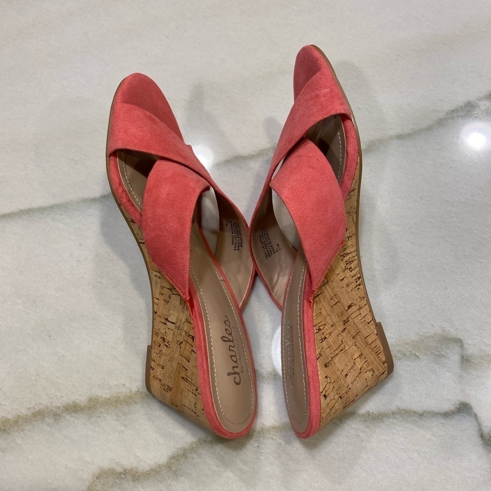 Charles by Charles David Pink Suede Wedges size 7.5 Cork Mules NWOT - Picture 11 of 14